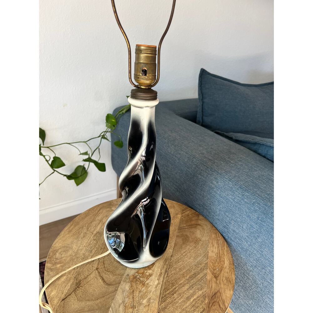 MCM Vintage Lamp Black White Ceramic Swirl